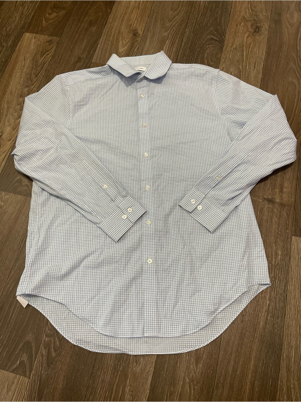 Calvin Klein slim fit Light Blue Micro-Check Men's Dress Shirt size 16.5 32/33
